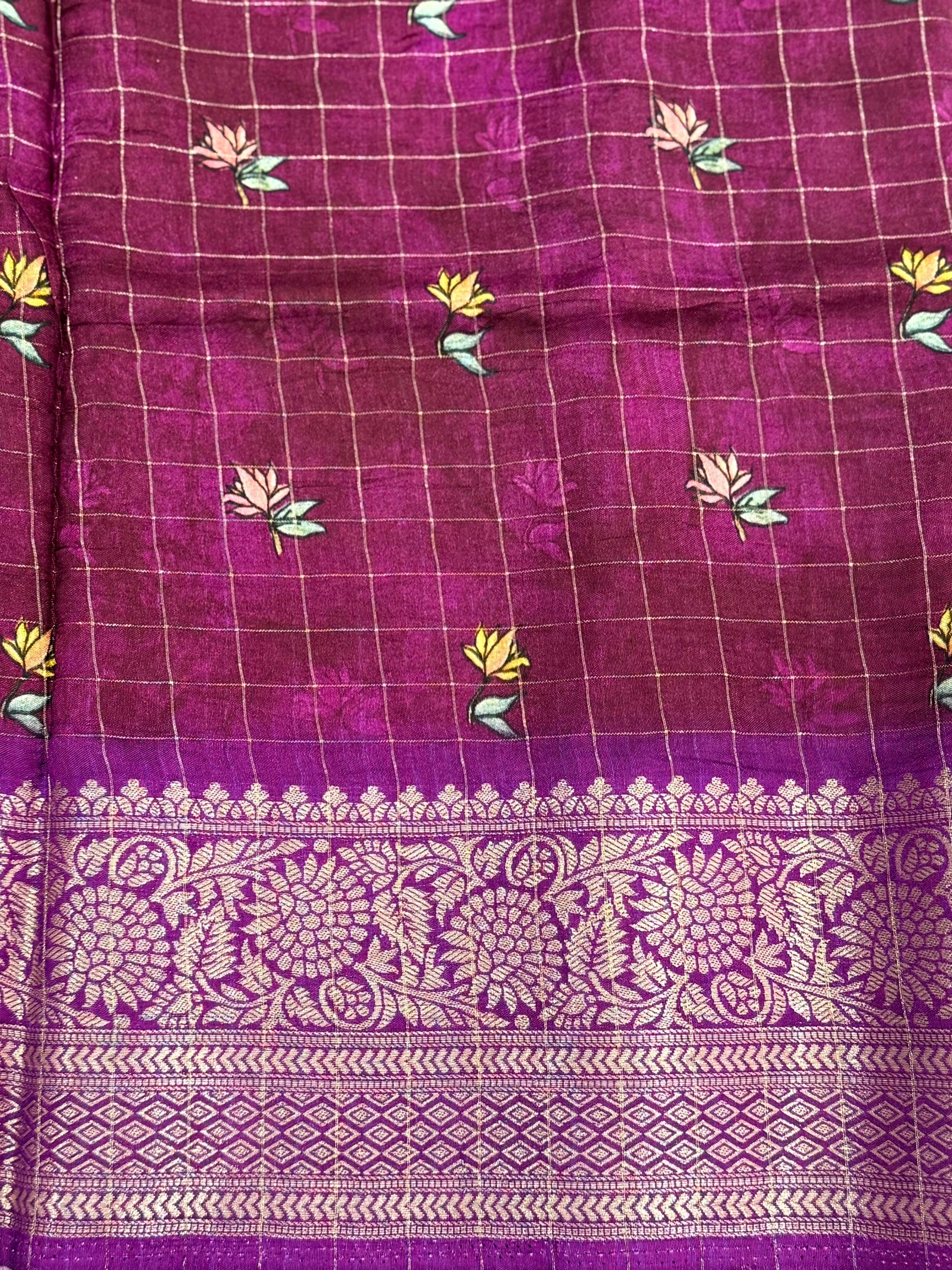 Purple Pure Viscose Kalalmkari Print Saree
