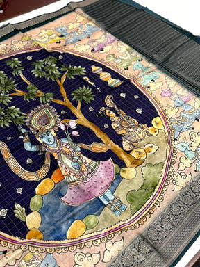 Navy Blue Pure Viscose Kalalmkari Print Saree