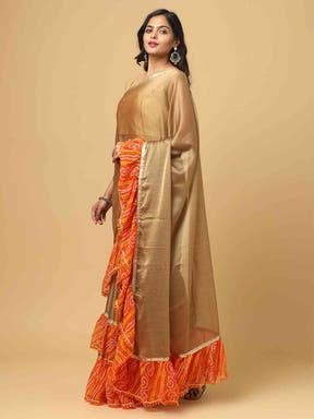 Soft Georgette Bandhej Print Ruffle Party Wear Saree