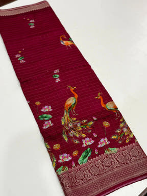 Rose Pink Pure Viscose Kalalmkari Print Saree