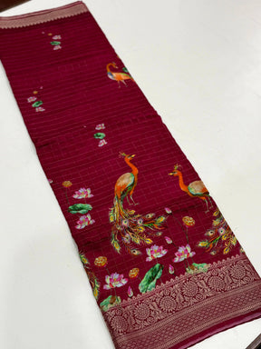 Rose Pink Pure Viscose Kalalmkari Print Saree