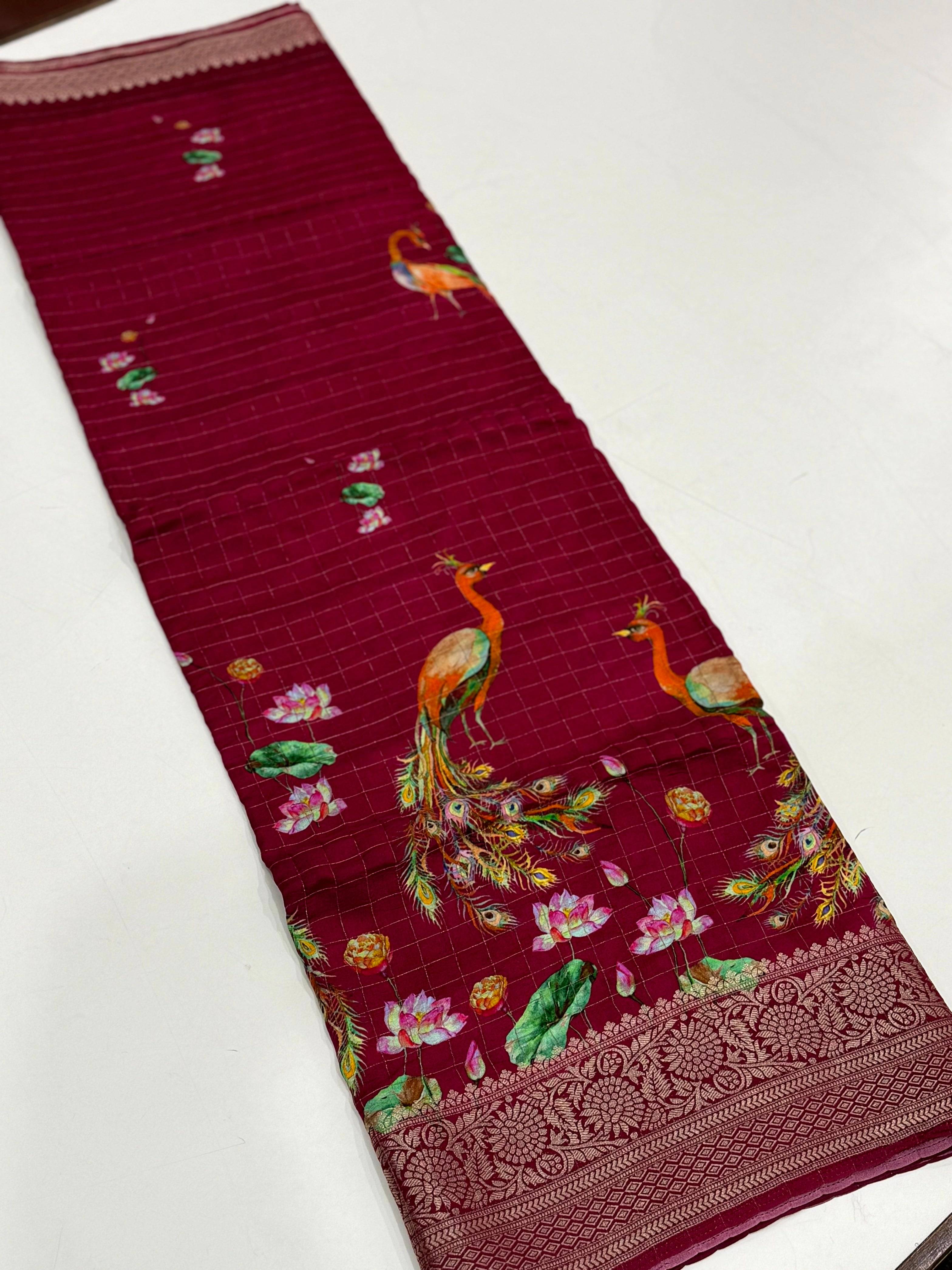 Rose Pink Pure Viscose Kalalmkari Print Saree
