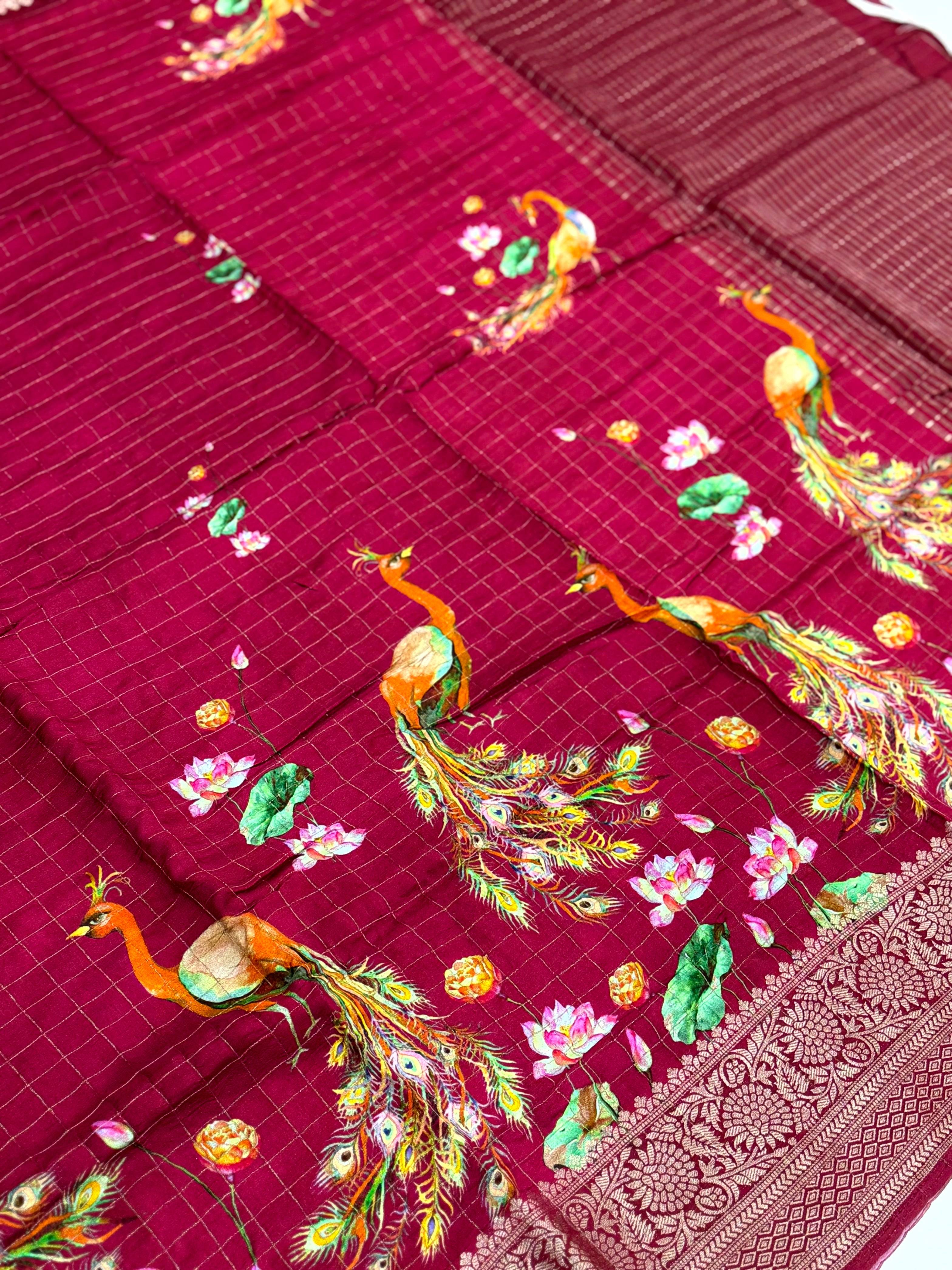 Rose Pink Pure Viscose Kalalmkari Print Saree