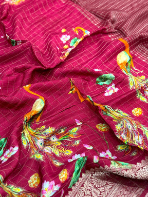 Rose Pink Pure Viscose Kalalmkari Print Saree