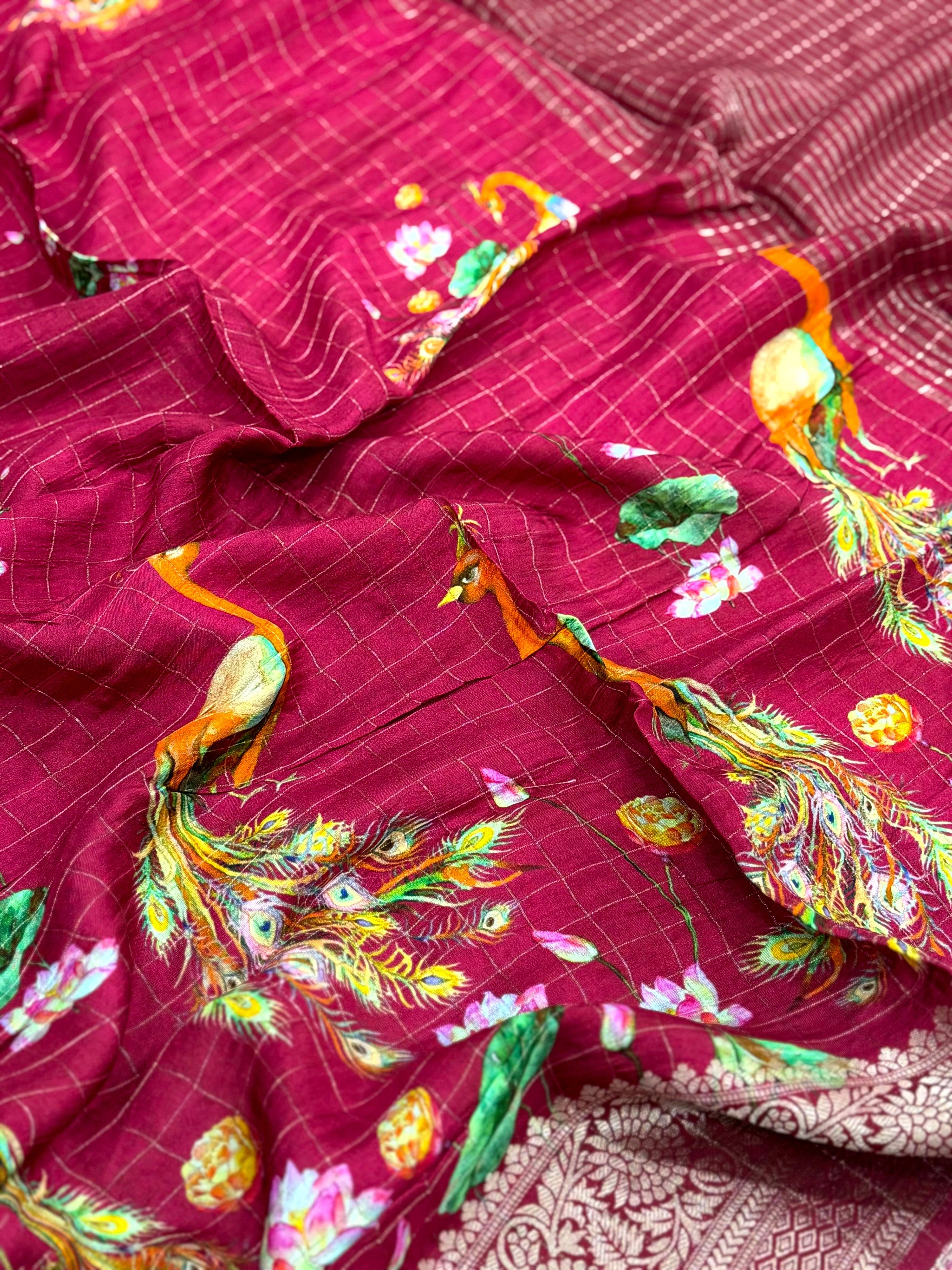 Rose Pink Pure Viscose Kalalmkari Print Saree