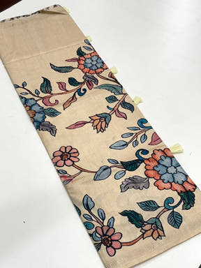 Kalamkari Printed Cream Ghicha Saree