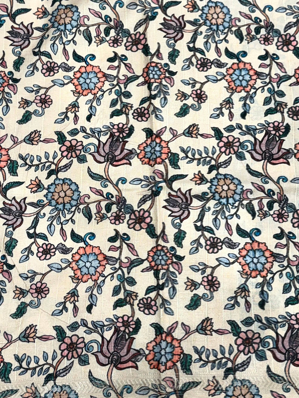 Kalamkari Printed Cream Ghicha Saree