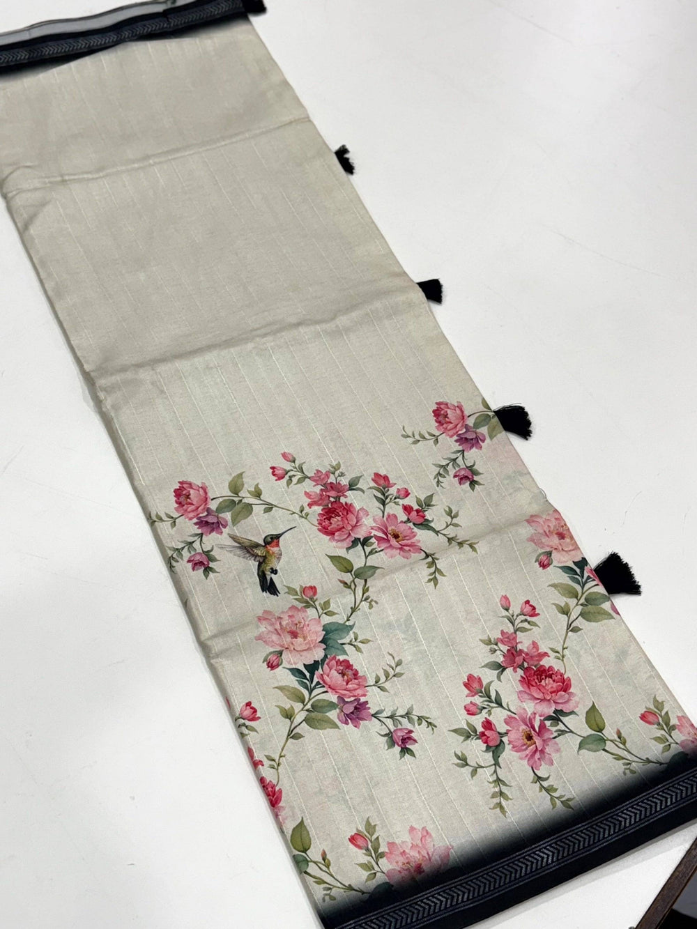 Radiant White Floral Tussar Silk Saree