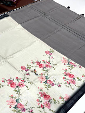 Radiant White Floral Tussar Silk Saree