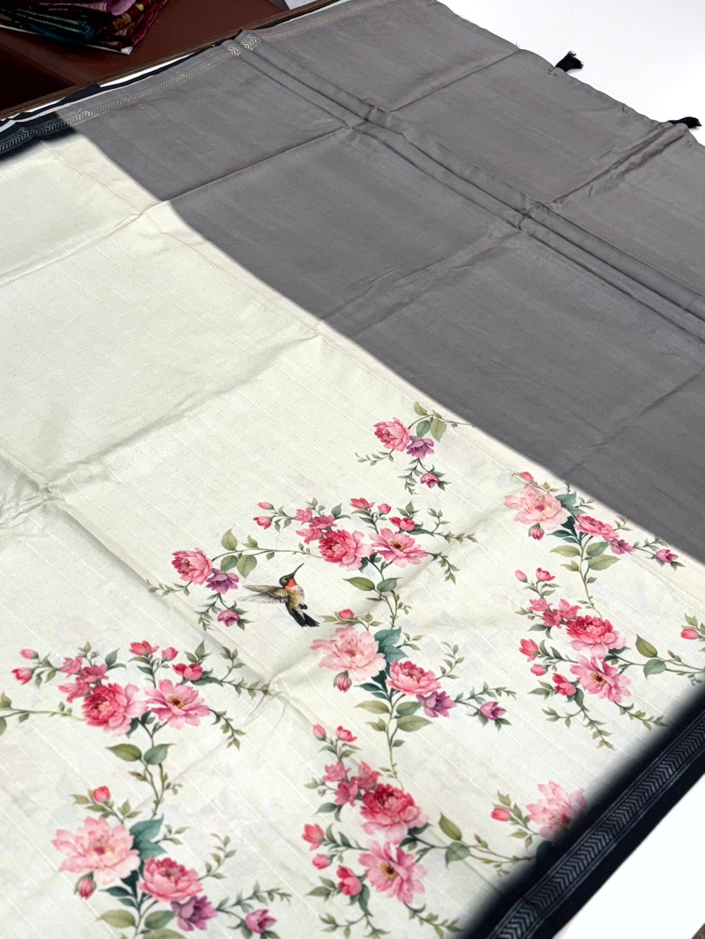 Radiant White Floral Tussar Silk Saree