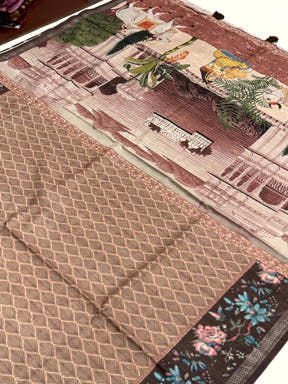Coffee Brown Geometric Ghicha Silk Saree