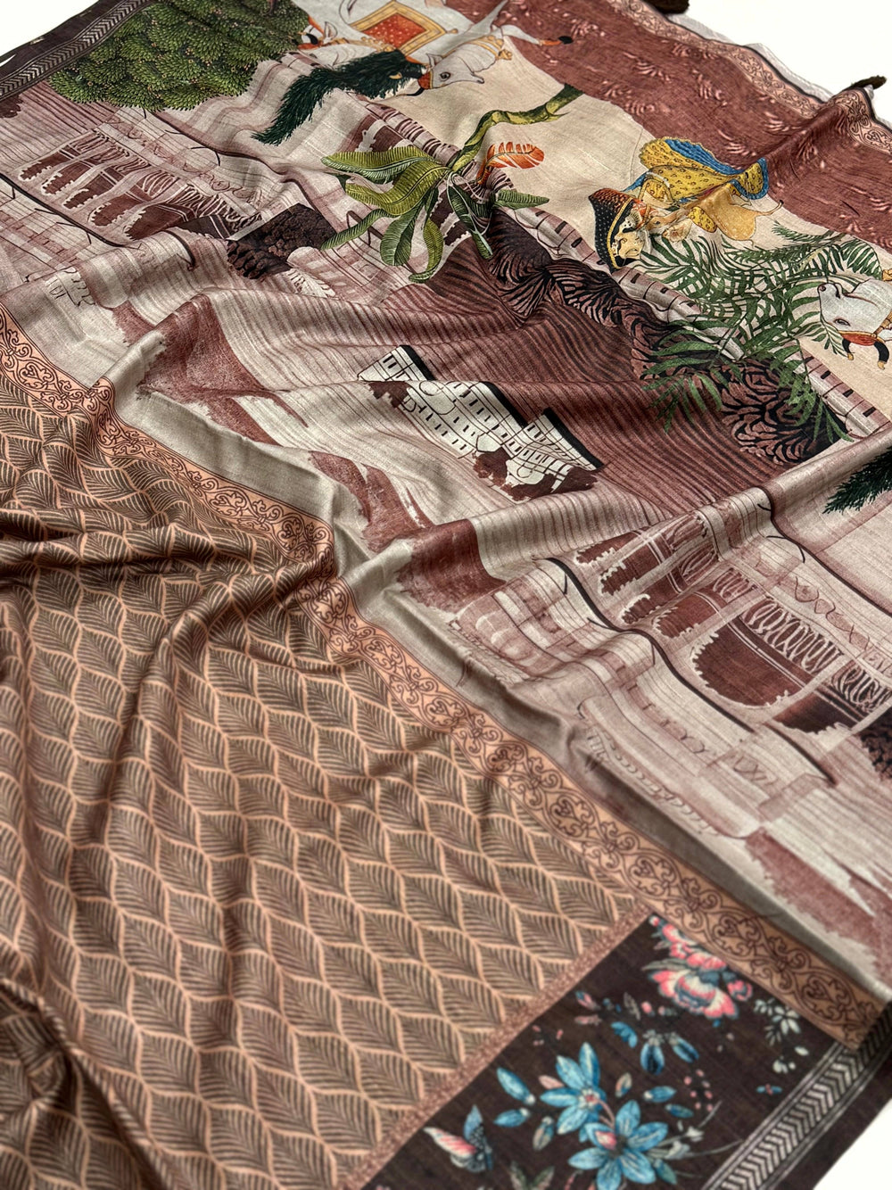 Coffee Brown Geometric Ghicha Silk Saree