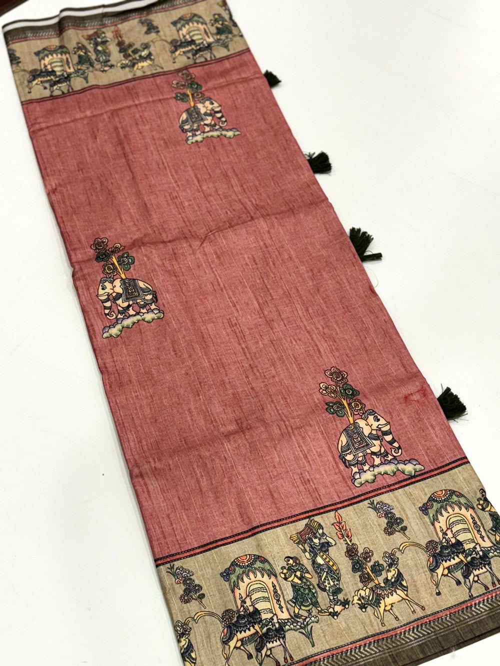 Dusty Pink Digital Kalamkari Printed Saree