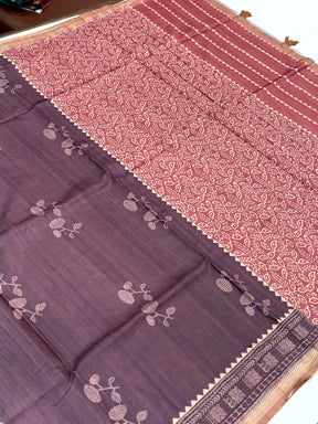 Tussar Ghicha Silk Bandhani Print Saree