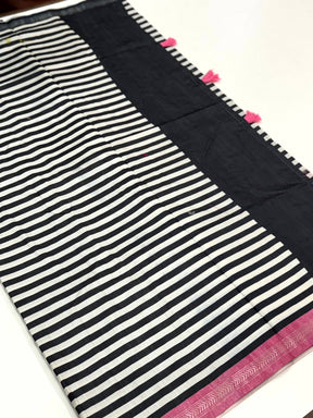 Tussar Ghicha Silk Striped Printed Saree