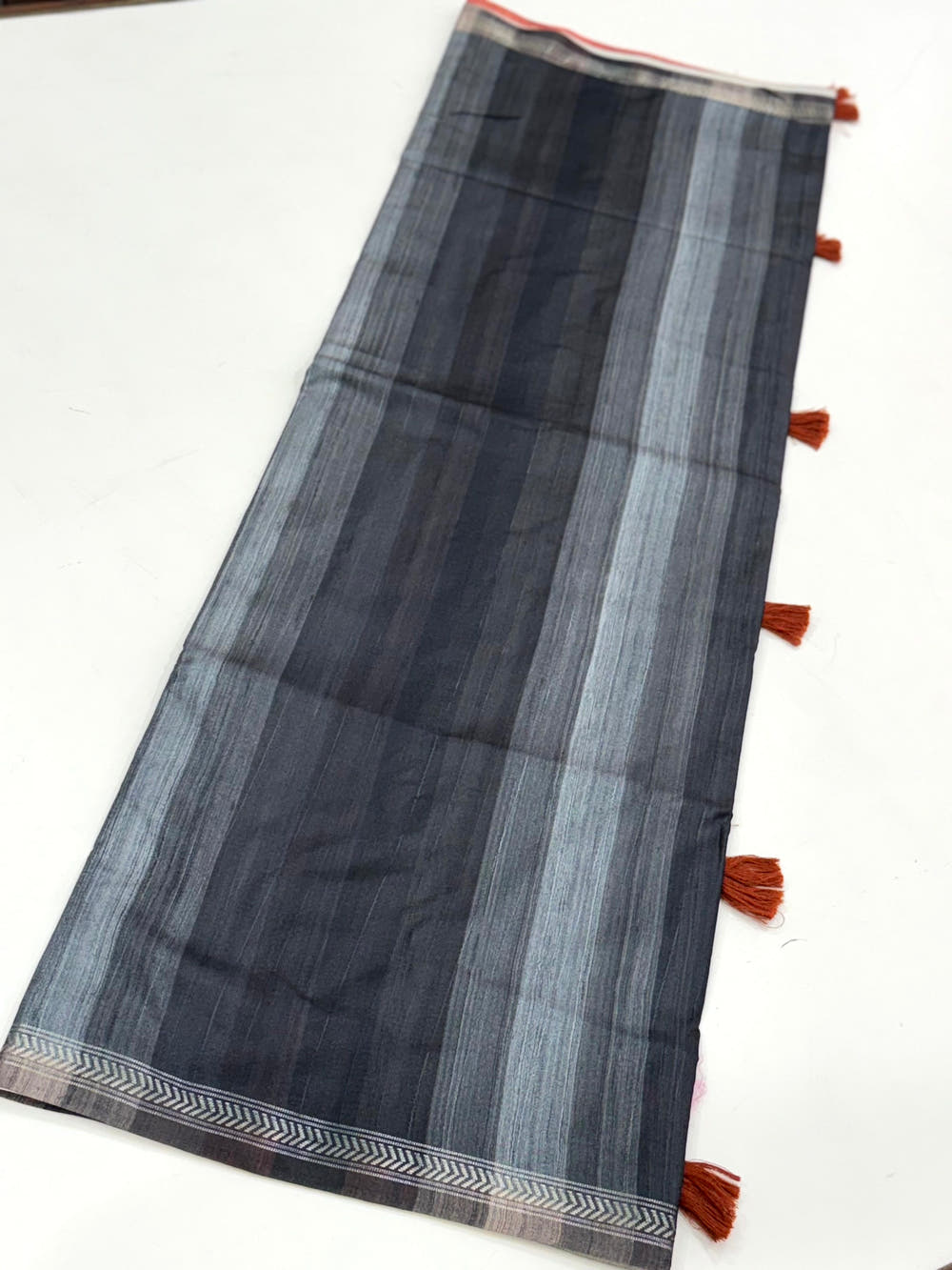 Black Striped Tussar Ghicha Silk Saree