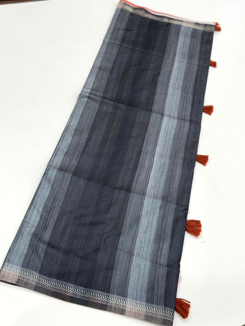 Black Striped Tussar Ghicha Silk Saree