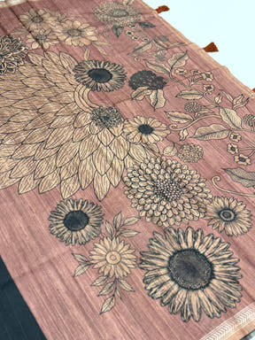 Black Striped Tussar Ghicha Silk Saree