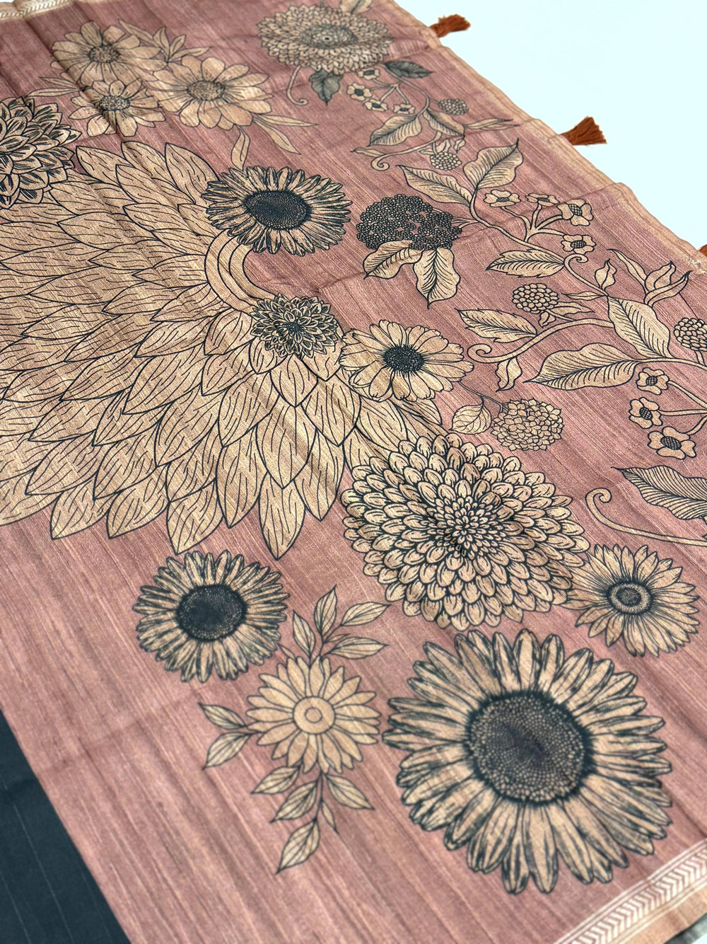 Black Striped Tussar Ghicha Silk Saree