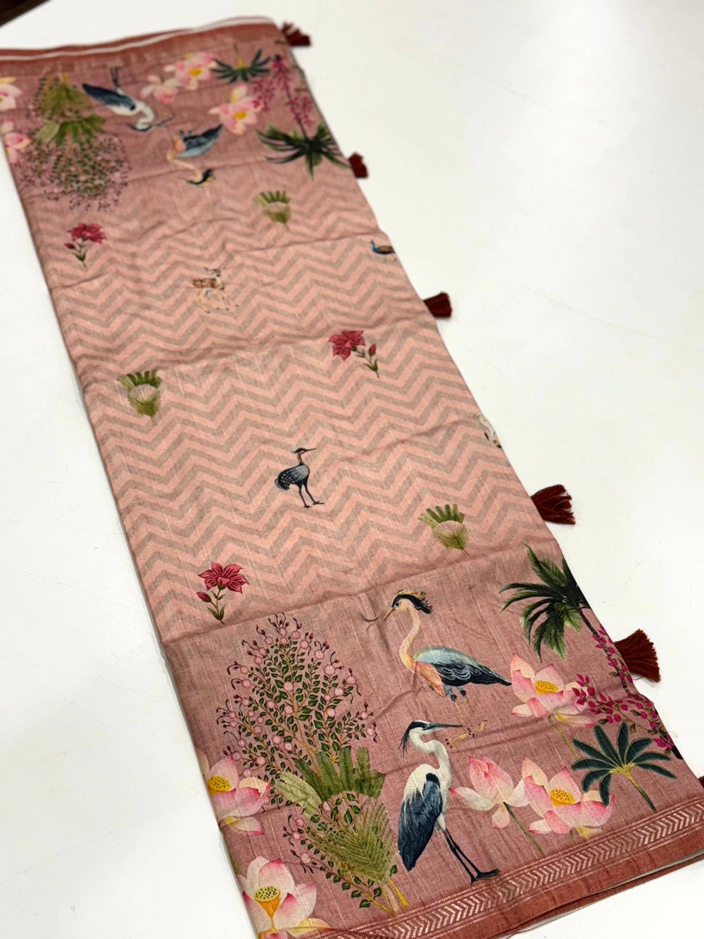 Rose Pink Pichwai Print Tussar Silk Saree