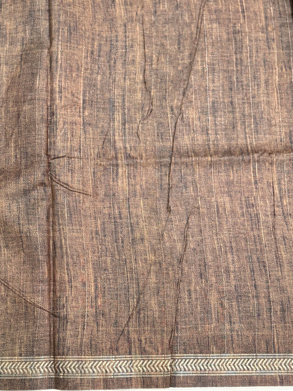 Coffee Brown Pichwai Print Tussar Silk Saree

