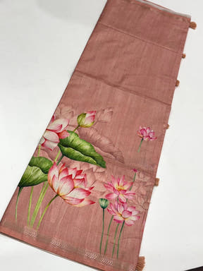 Baby Pink Pichwai Print Tussar Silk Saree