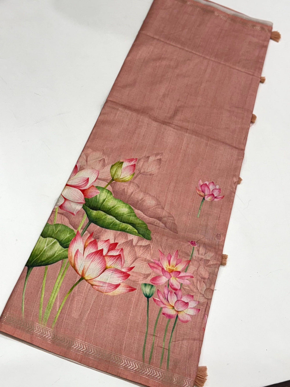 Baby Pink Pichwai Print Tussar Silk Saree