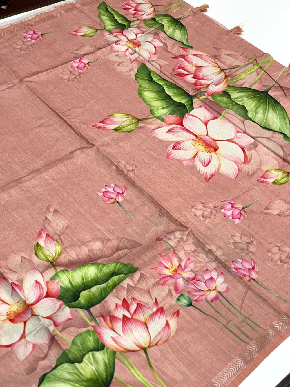 Baby Pink Pichwai Print Tussar Silk Saree