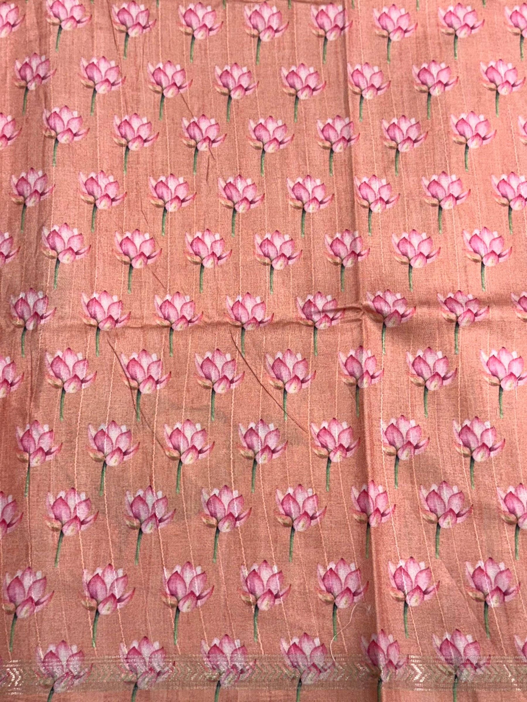 Baby Pink Pichwai Print Tussar Silk Saree