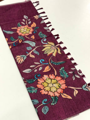 Wine Soft Semi Tussar Digital Print Saree