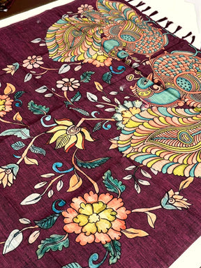 Wine Soft Semi Tussar Digital Print Saree
