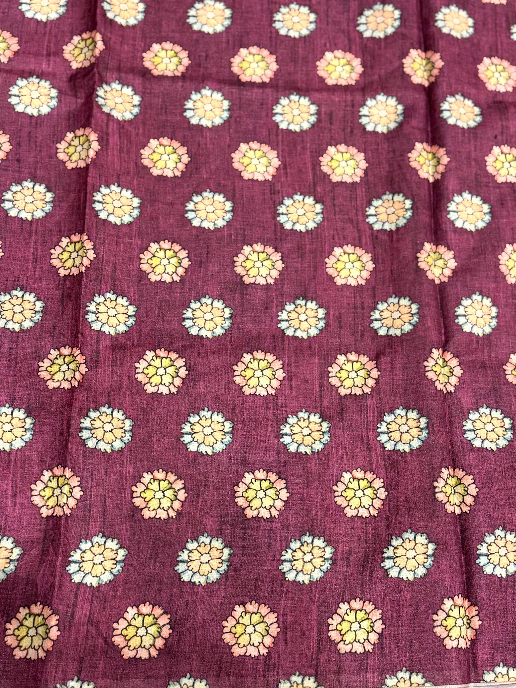 Wine Soft Semi Tussar Digital Print Saree