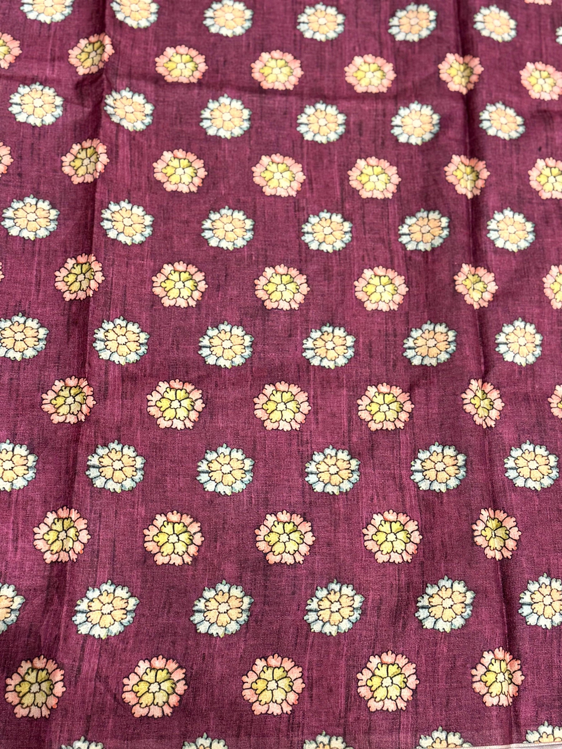 Wine Soft Semi Tussar Digital Print Saree