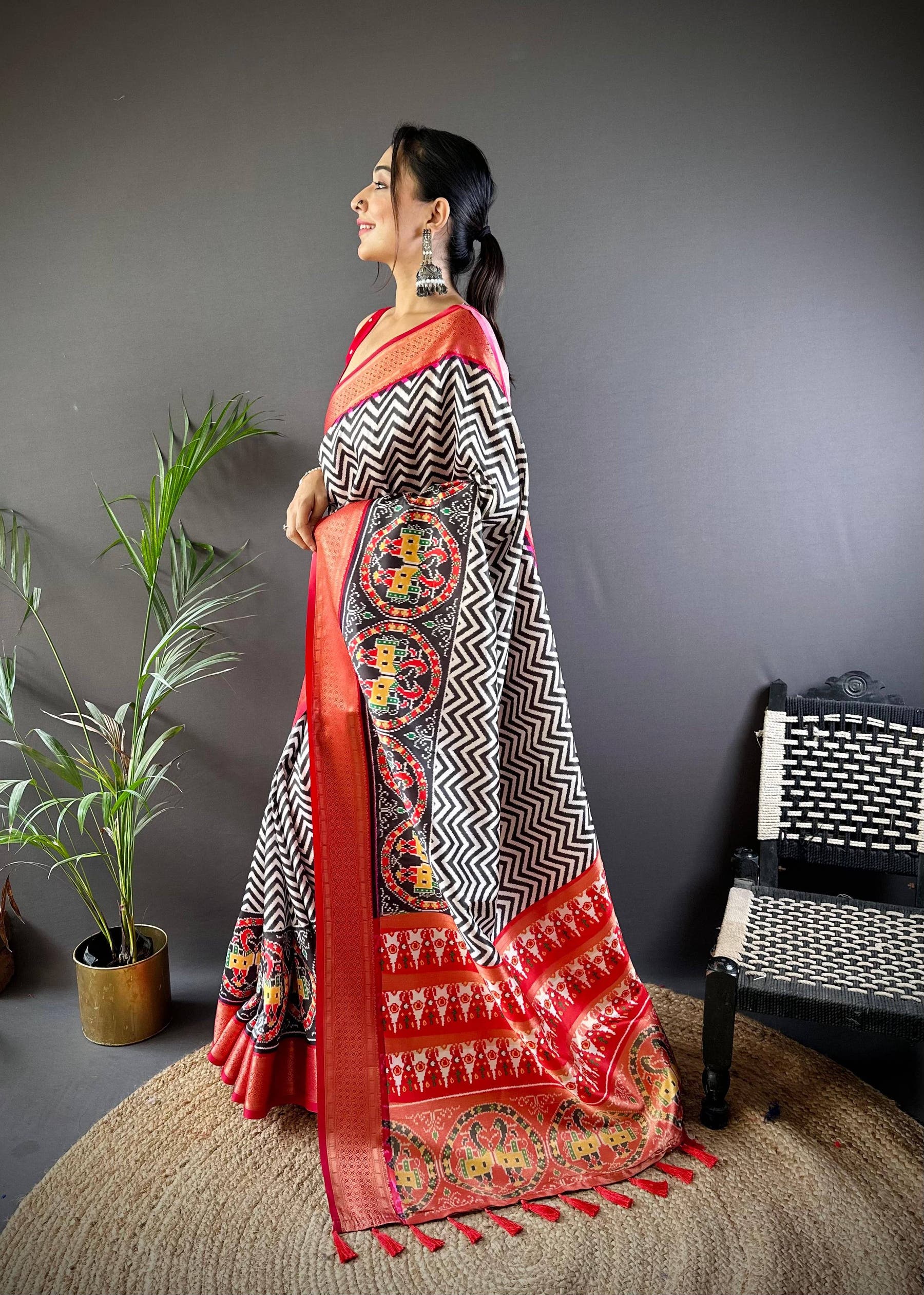 Carbon Black Ikkat Banarasi Silk Saree

