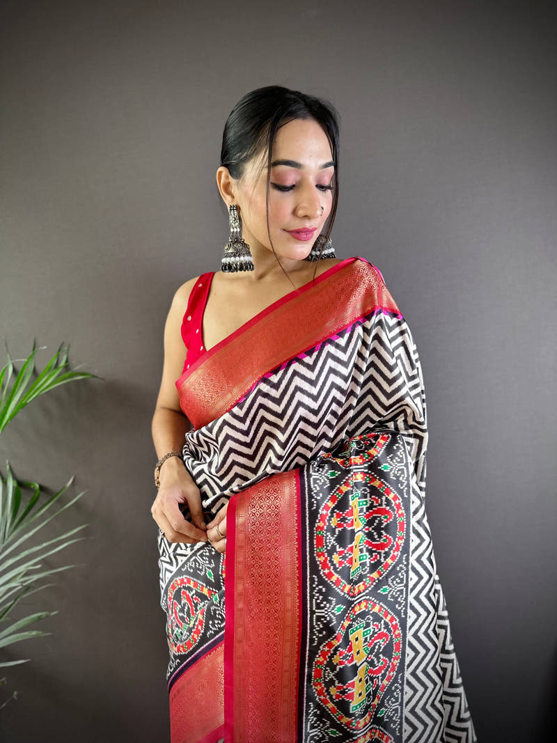 Carbon Black Ikkat Banarasi Silk Saree

