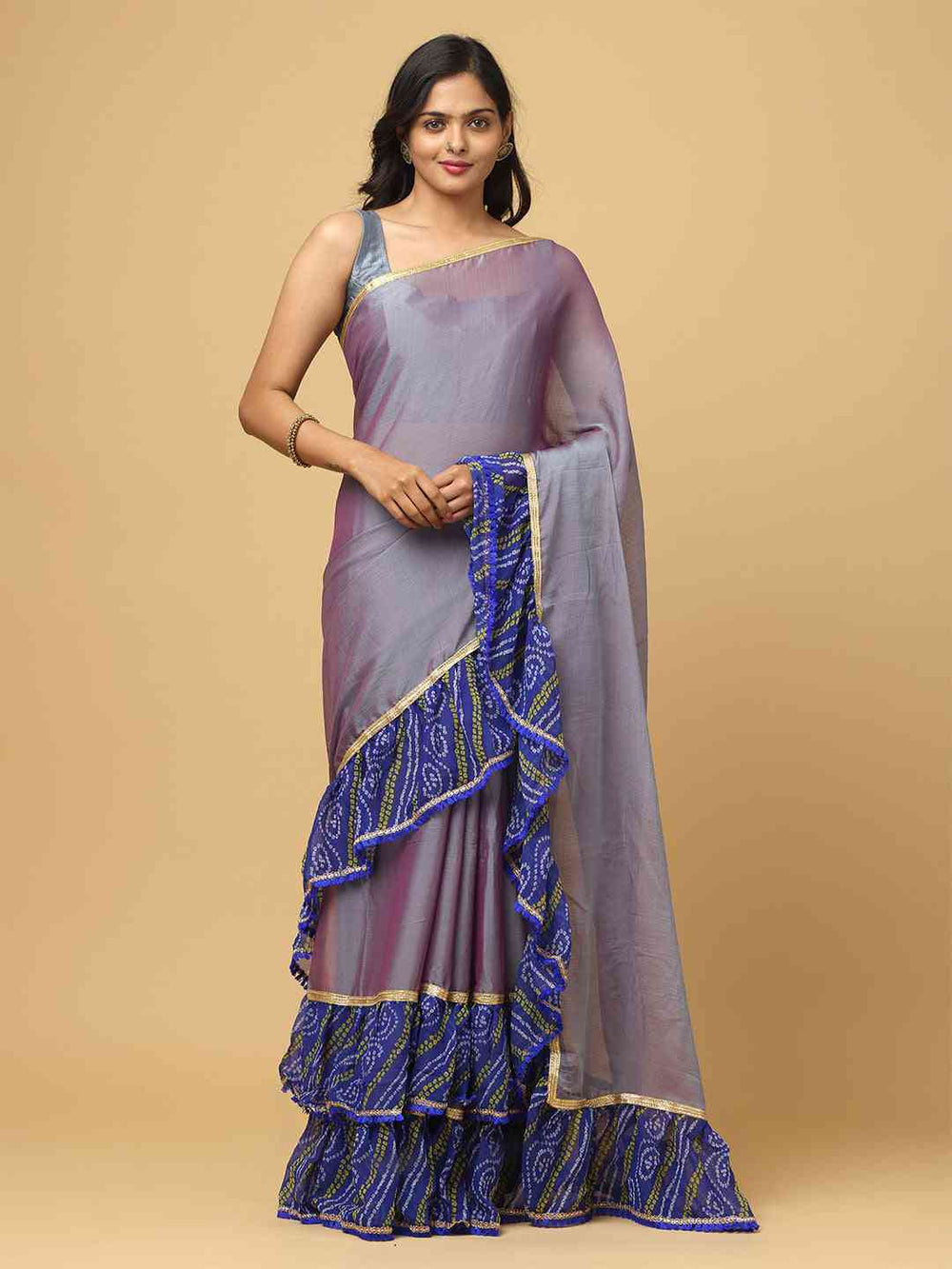 Soft Georgette Bandhej Print Ruffle Party Wear Saree