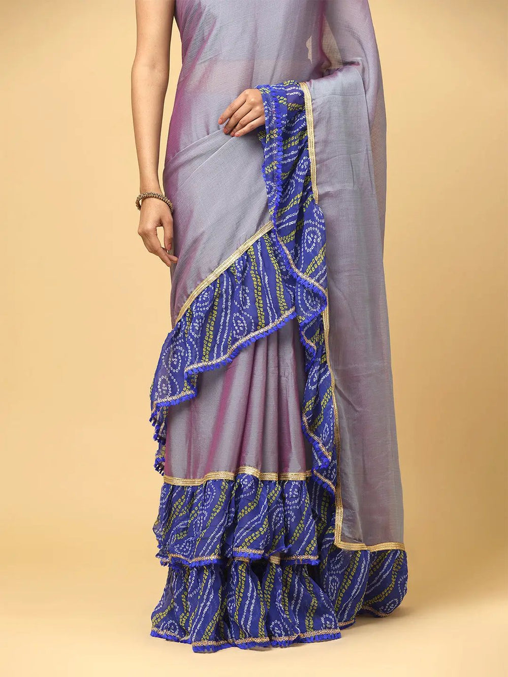 Soft Georgette Bandhej Print Ruffle Party Wear Saree