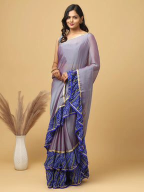 Soft Georgette Bandhej Print Ruffle Party Wear Saree