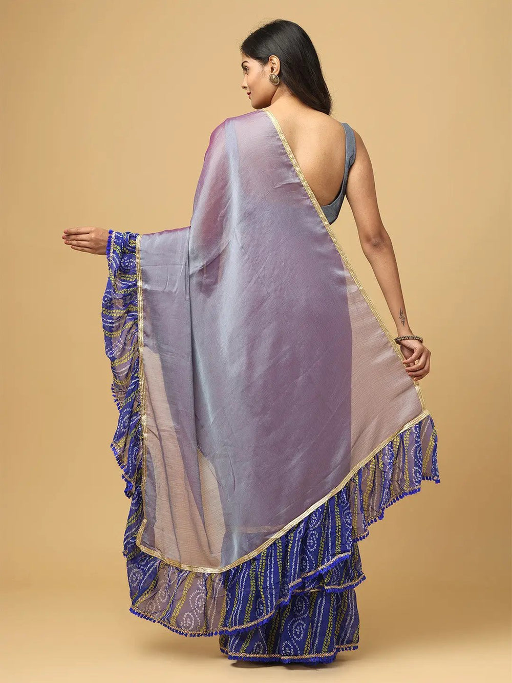 Soft Georgette Bandhej Print Ruffle Party Wear Saree