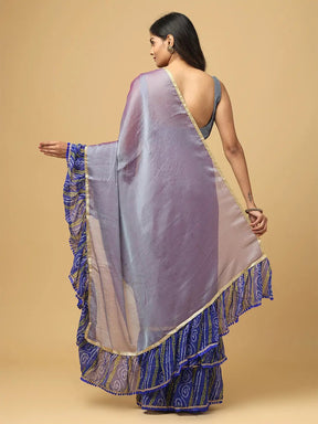 Soft Georgette Bandhej Print Ruffle Party Wear Saree