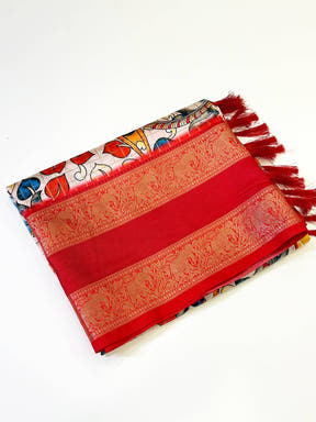 Cream Fish Kalamkari Gadwal Saree
