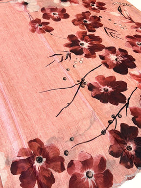 Pink Chinnon Stone Work Floral Saree