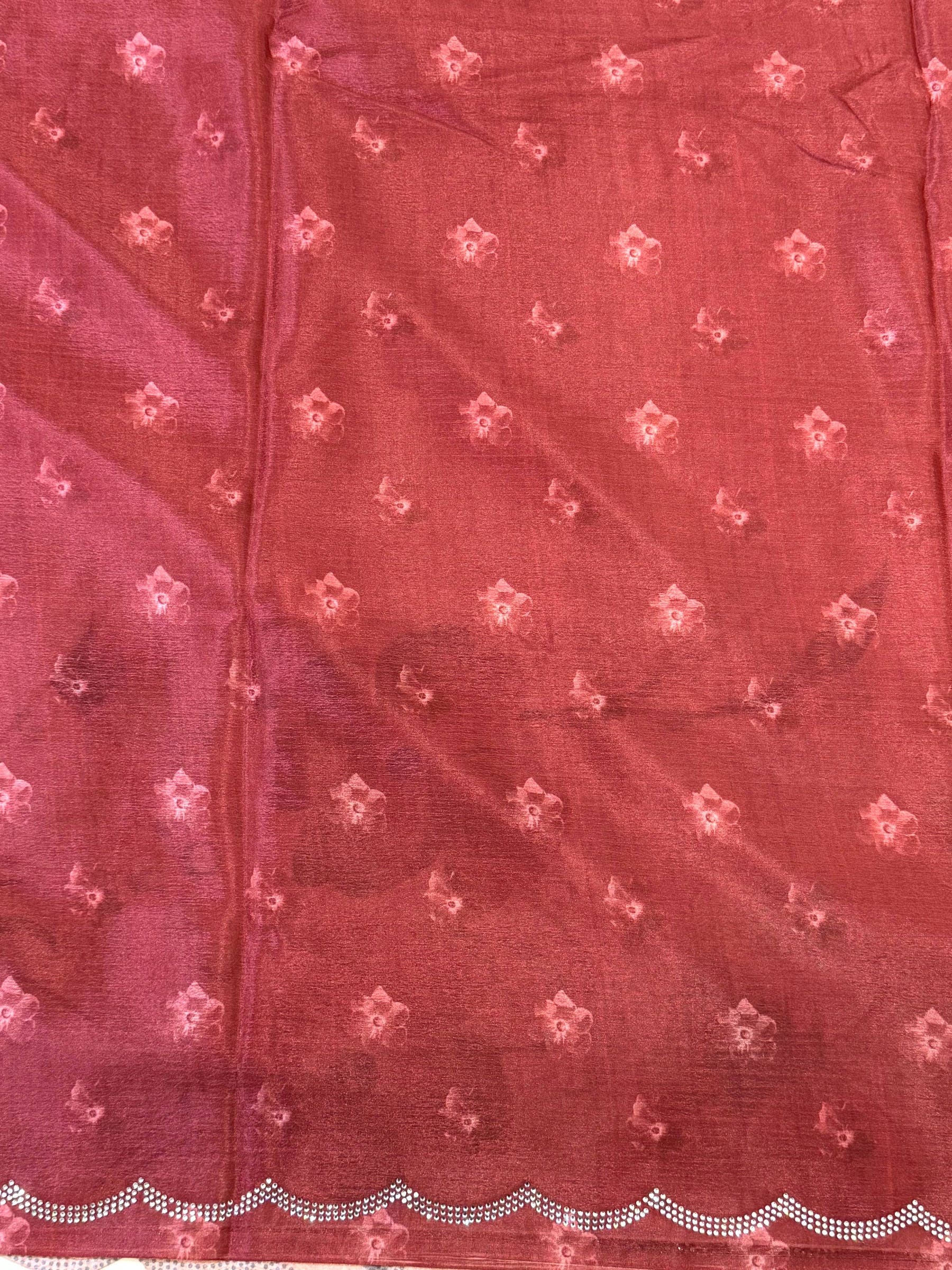 Pink Chinnon Stone Work Floral Saree