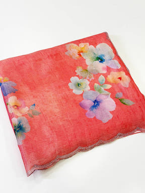 Coral Chinnon Stone Work Floral Saree
