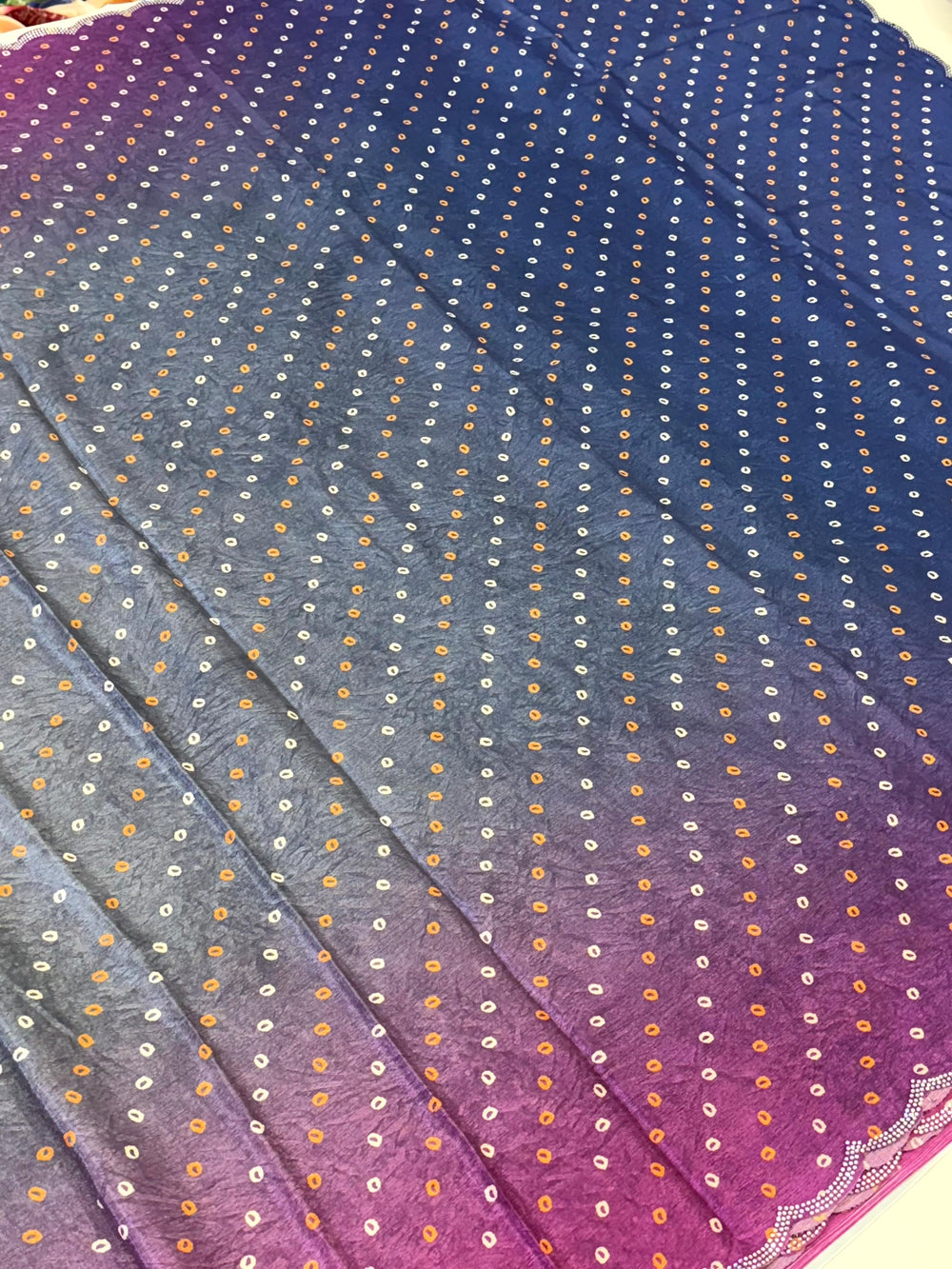 Artistic Chiffon Bandhej Swarovski Saree