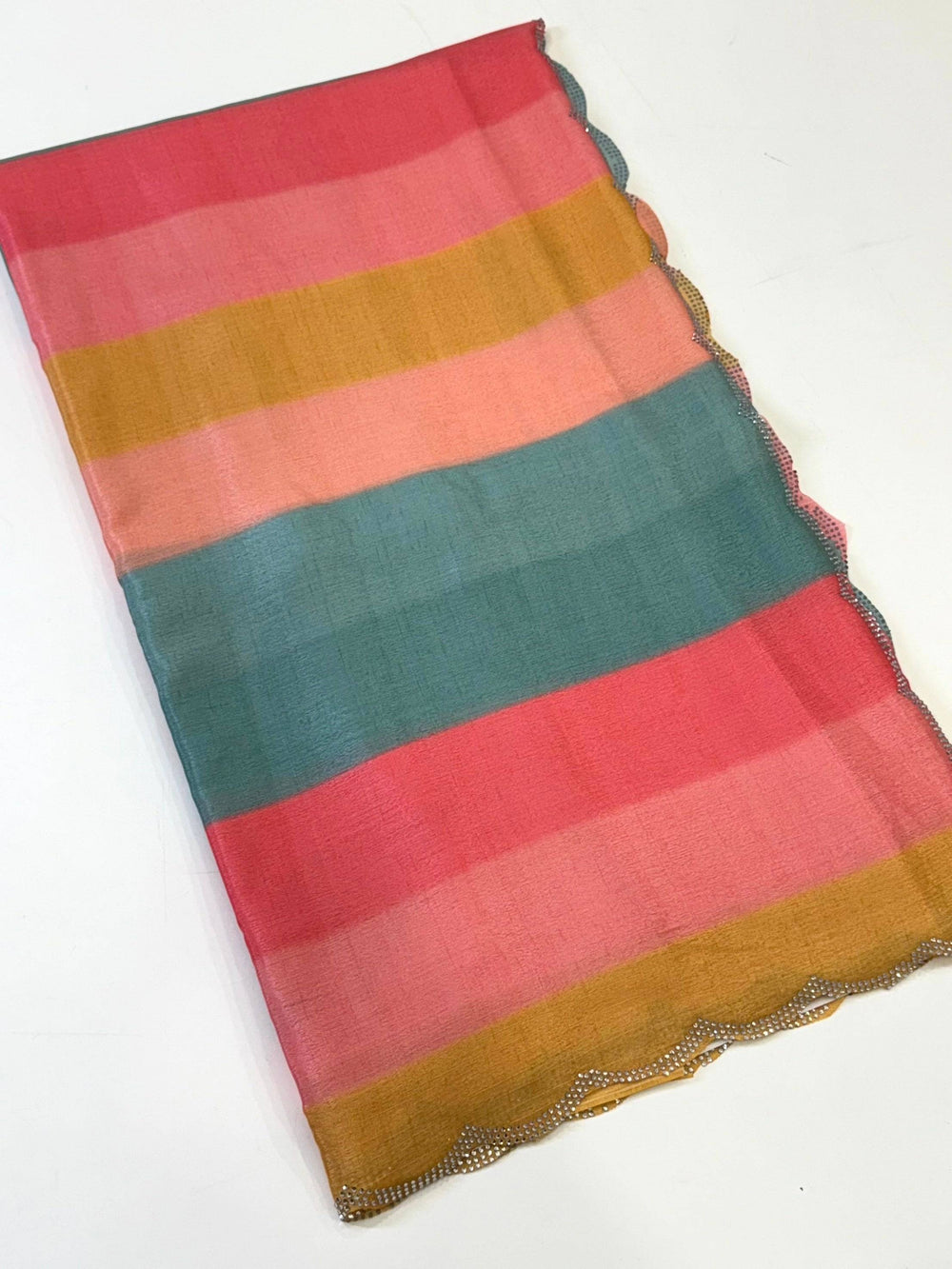 Radiant Soft Chiffon Swarovski Striped Saree