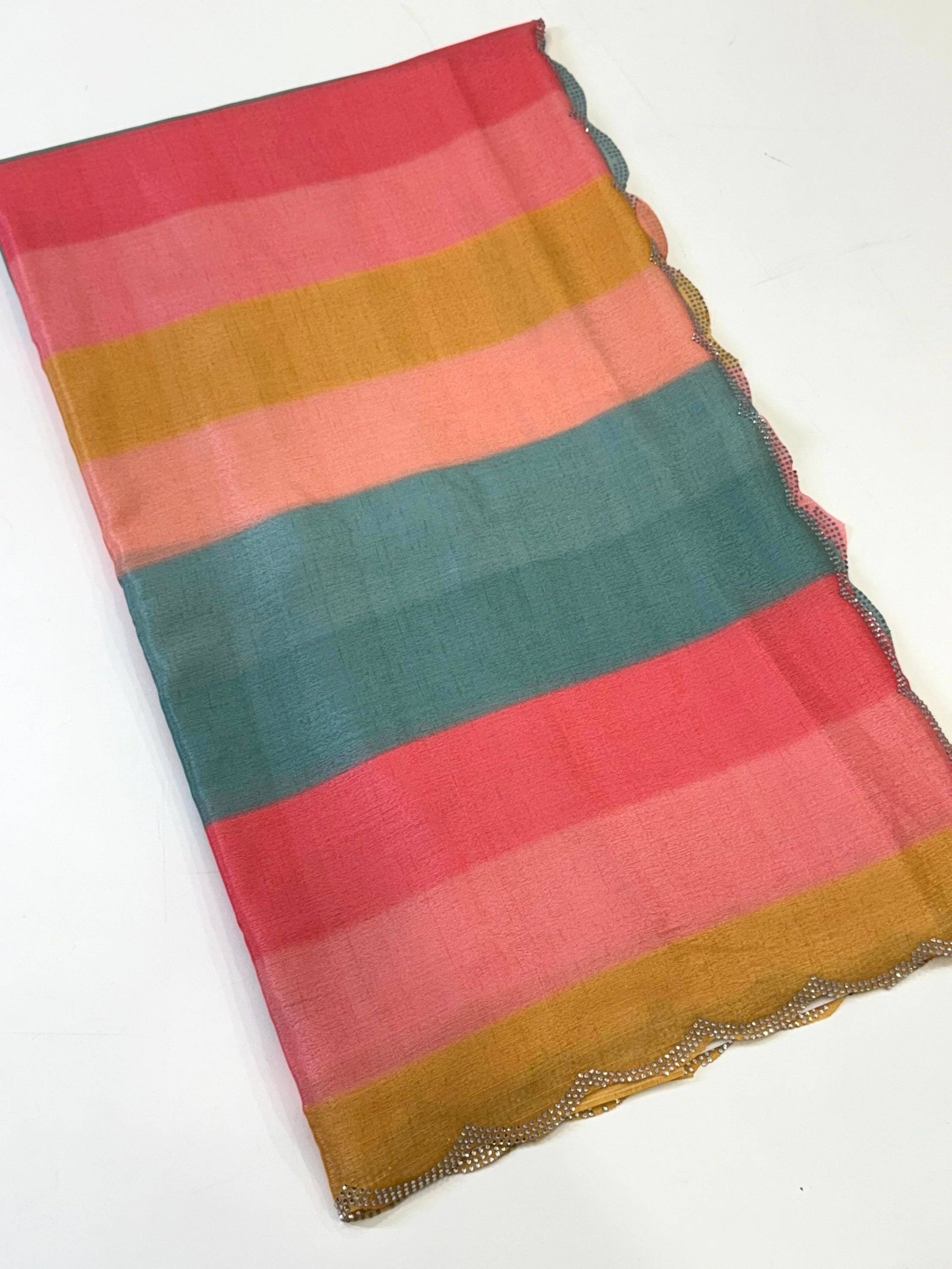 Radiant Soft Chiffon Swarovski Striped Saree