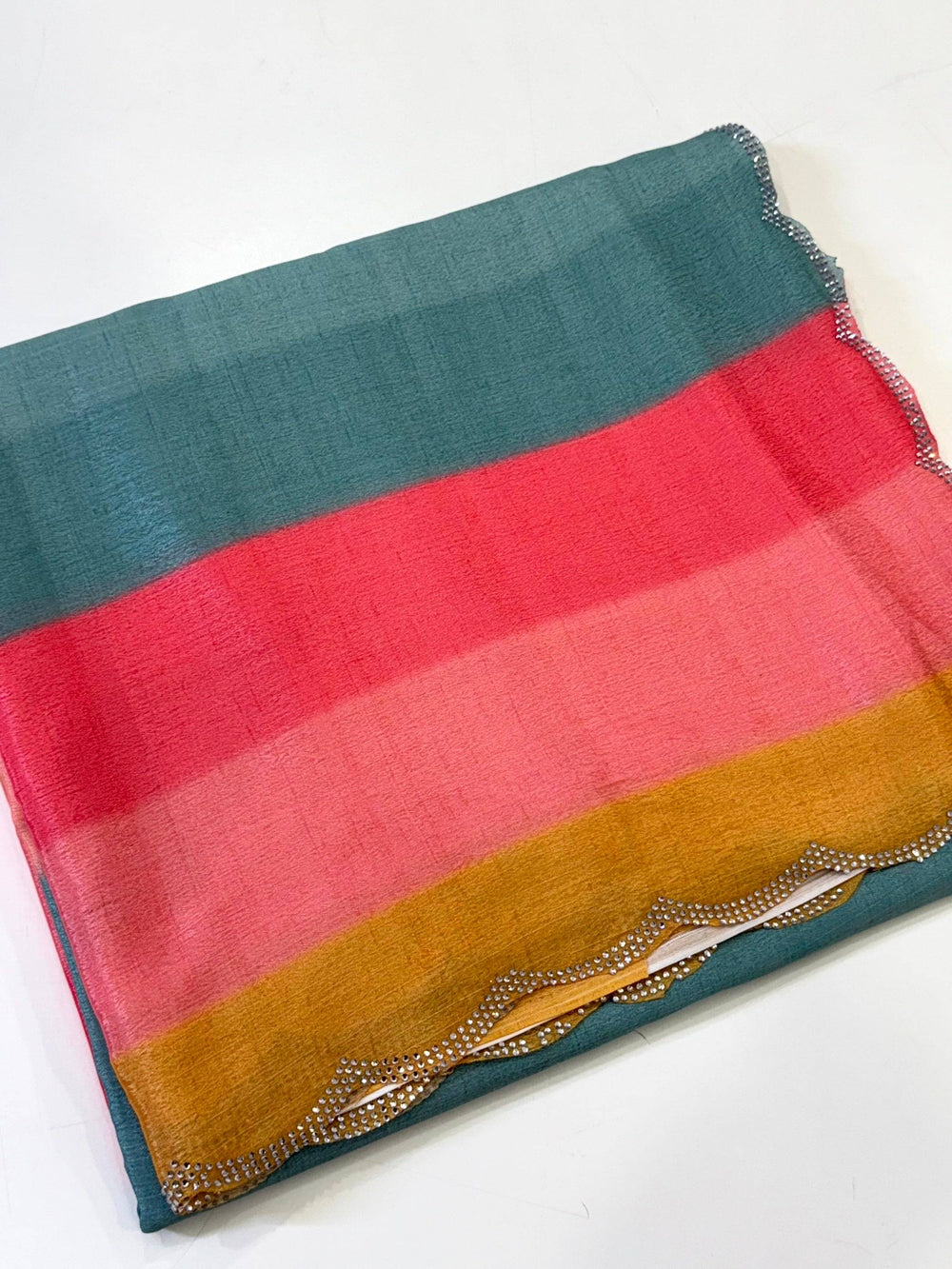 Radiant Soft Chiffon Swarovski Striped Saree