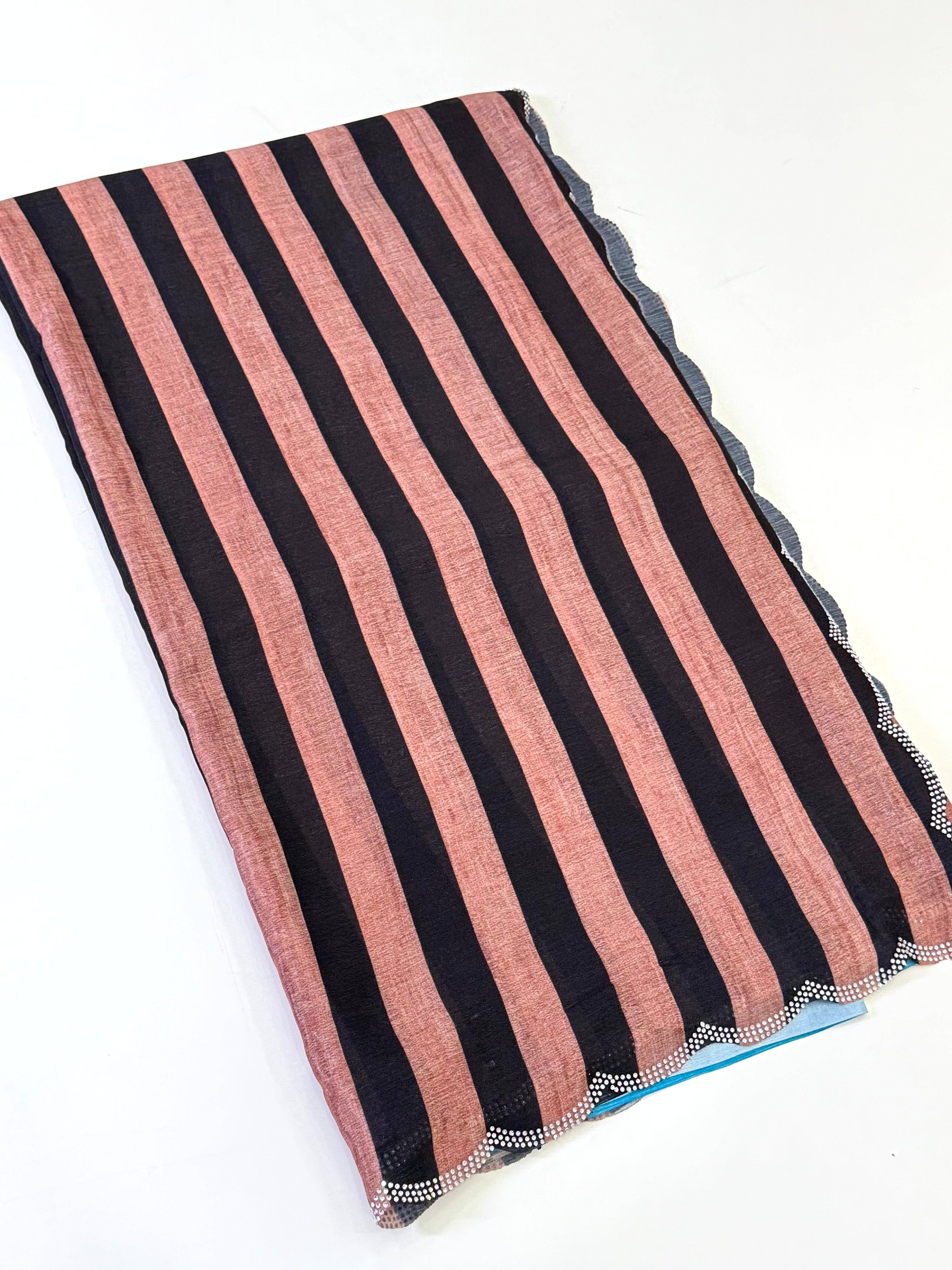 Radiance Soft Chiffon Swarovski Striped Saree