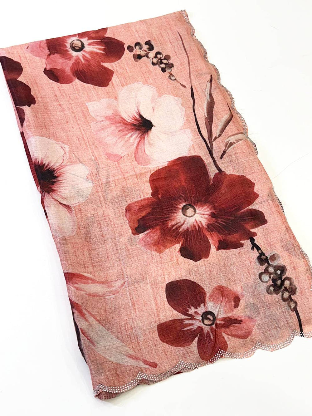 Pink Chinnon Stone Work Floral Saree